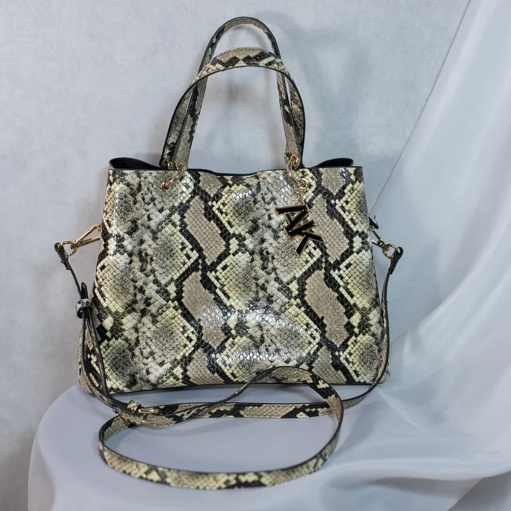 Anne Klein Vegan Leather Handbag Satchel Snake Print One Size